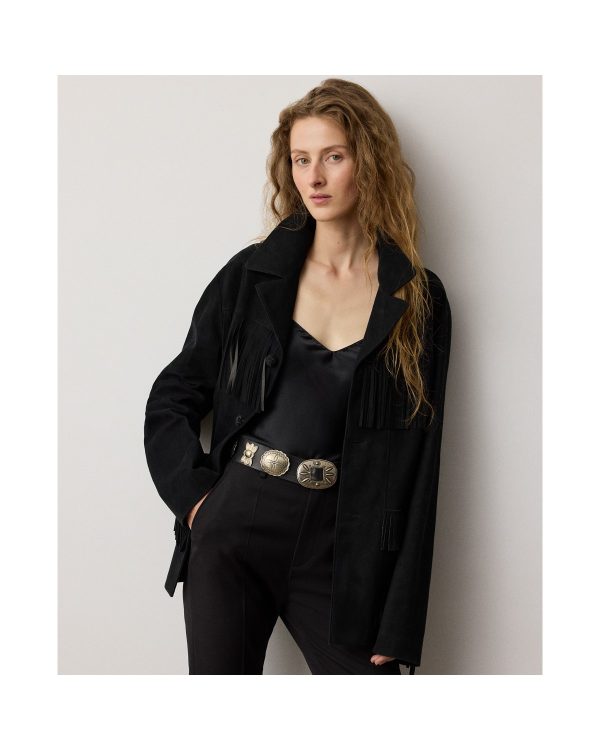 Ralph Lauren Perce Fringe Trim Lamb Suede Jacket