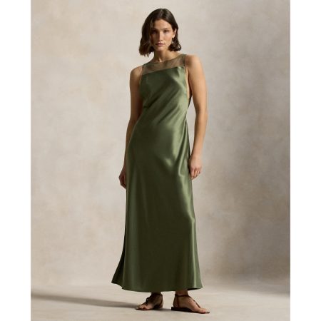Ralph Lauren Sheer-Panel Satin Dress