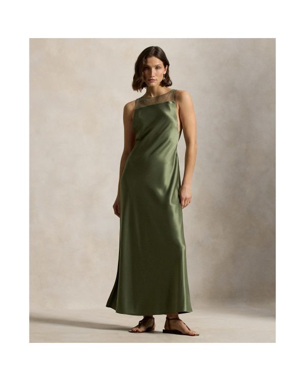 Ralph Lauren Sheer-Panel Satin Dress