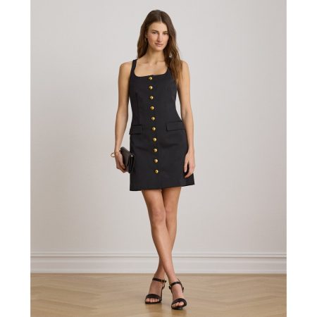 Ralph Lauren Button-Trim Faille Cocktail Dress