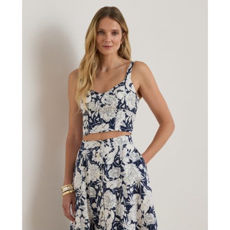 Ralph Lauren Floral Linen Cropped Bustier Blouse