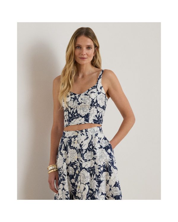 Ralph Lauren Floral Linen Cropped Bustier Blouse