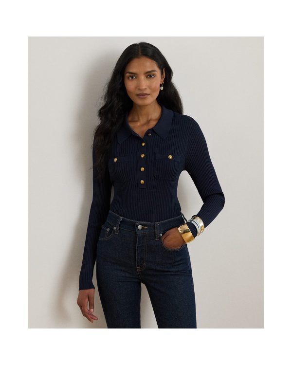 Ralph Lauren Rib Knit Long Sleeve Polo Sweater