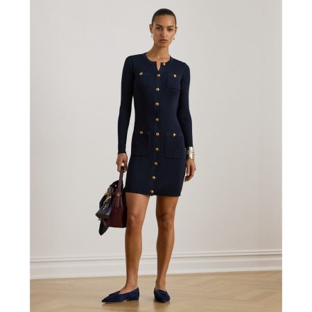 Ralph Lauren Button-Trim Rib-Knit Sweater Dress