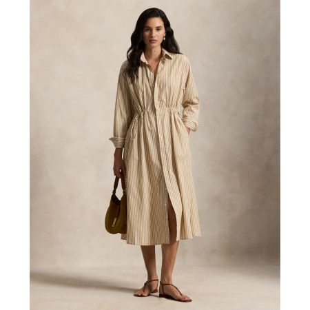 Ralph Lauren Striped Cotton-Linen Drawcord Shirtdress