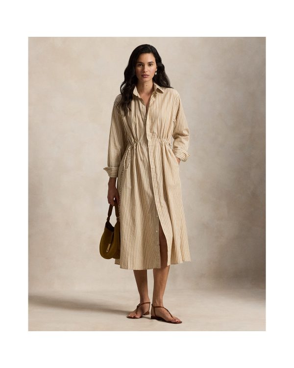 Ralph Lauren Striped Cotton-Linen Drawcord Shirtdress