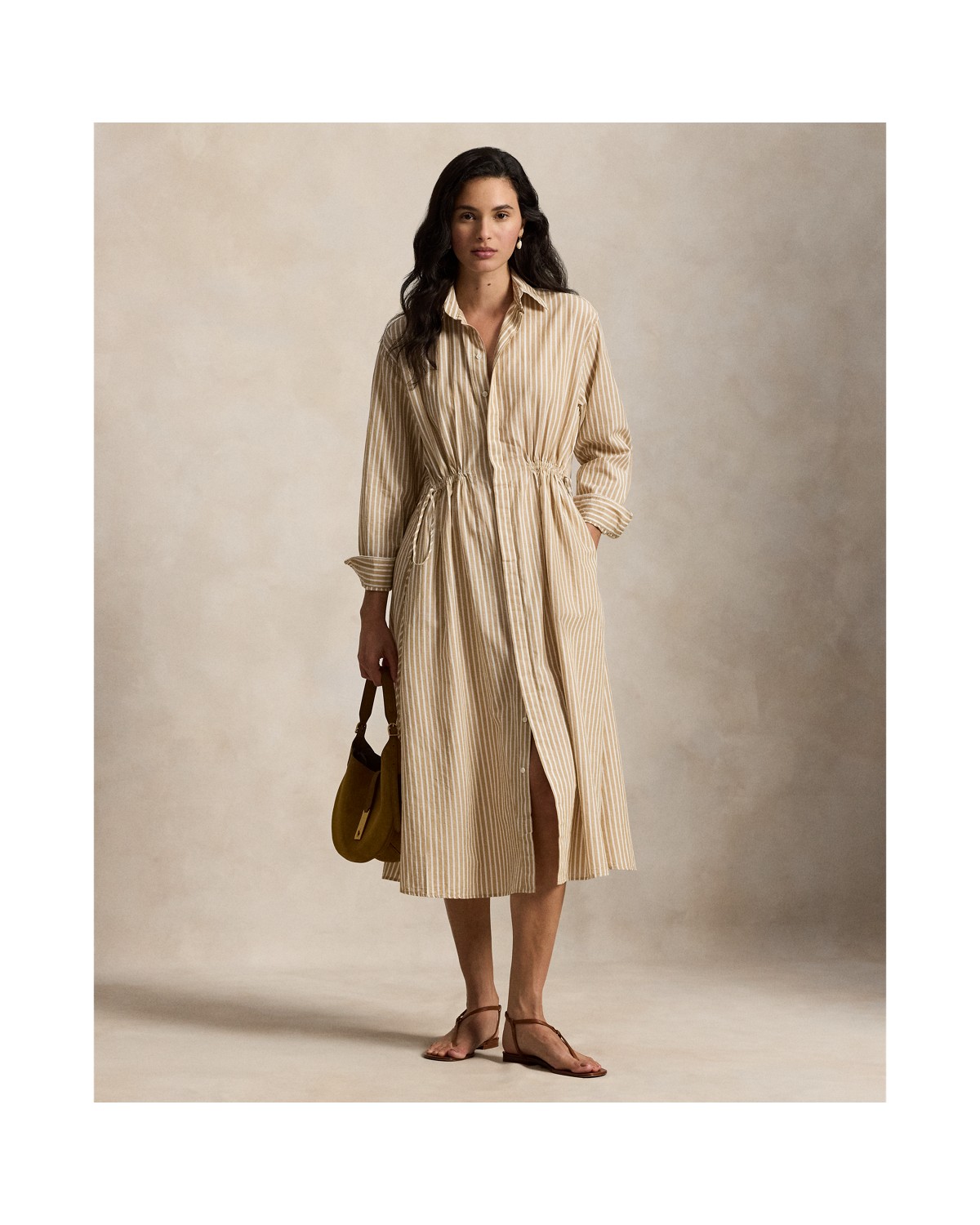 Ralph Lauren Striped Cotton-Linen Drawcord Shirtdress