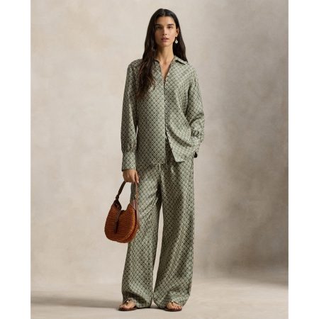 Ralph Lauren Floral Silk Drawstring Wide-Leg Pant