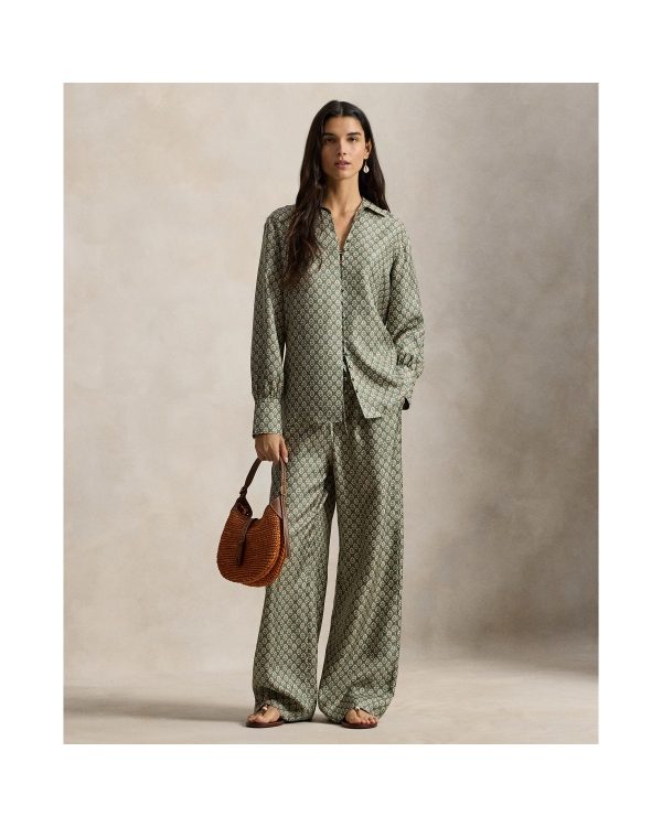 Ralph Lauren Floral Silk Drawstring Wide-Leg Pant
