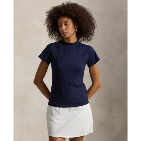 Ralph Lauren Ribbed Short-Sleeve Mockneck