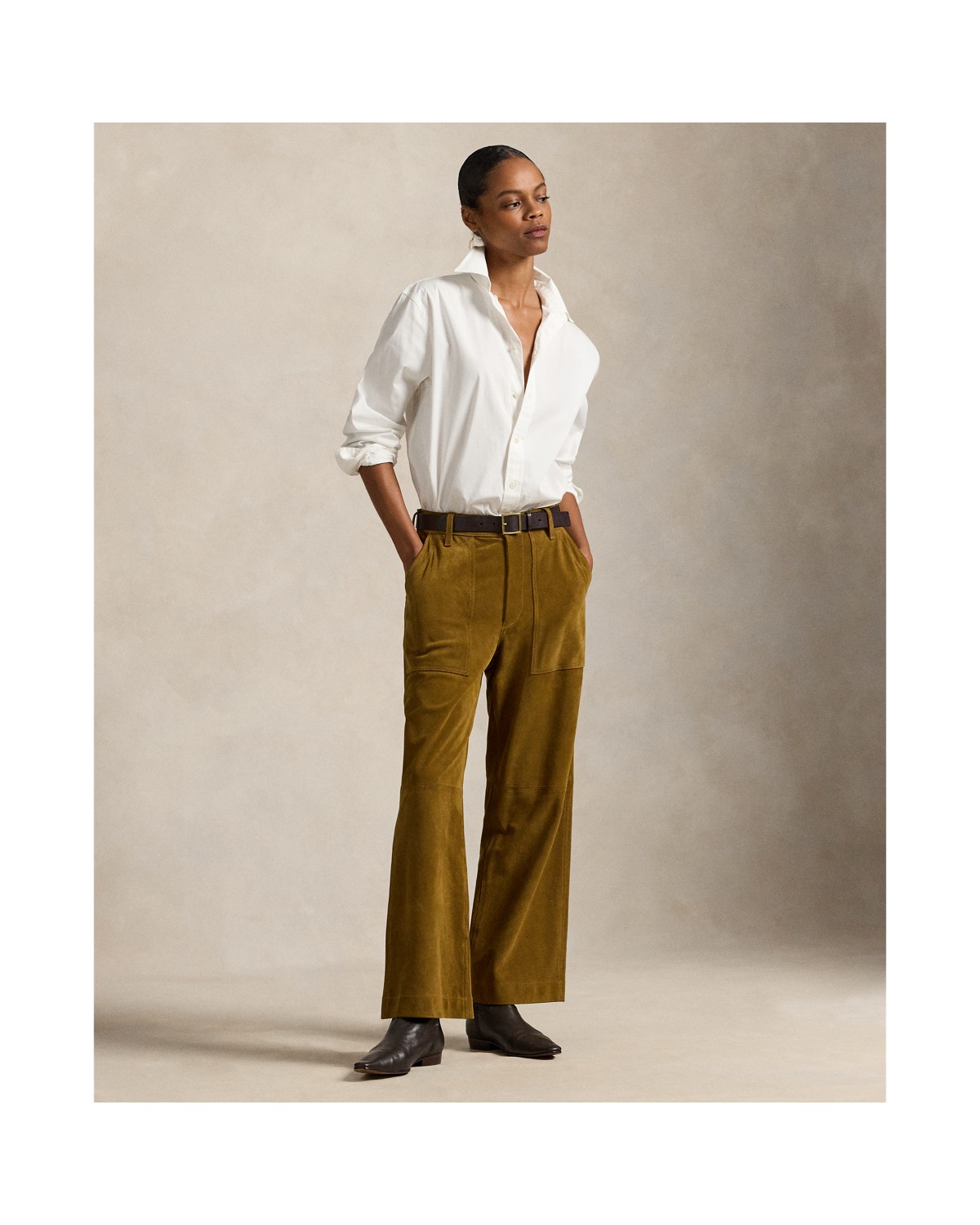 Ralph Lauren Ricky Suede Wide-Leg Crop Pant