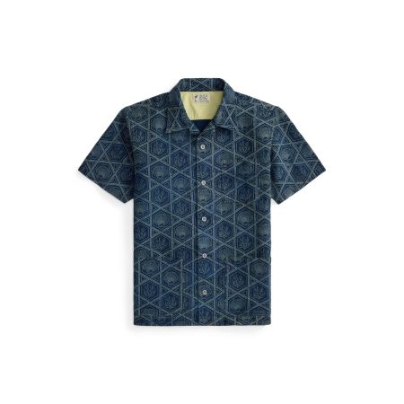 Polo Ralph Lauren Indigo Shell-Print Linen-Cotton Shirt