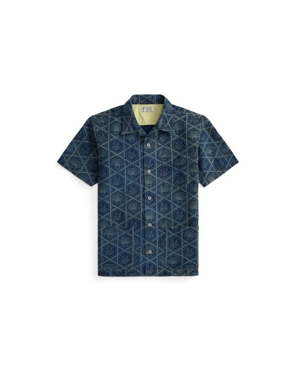 Polo Ralph Lauren Indigo Shell-Print Linen-Cotton Shirt