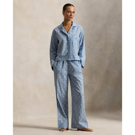 Ralph Lauren Floral-Stripe Poplin Long-Sleeve PJ Set