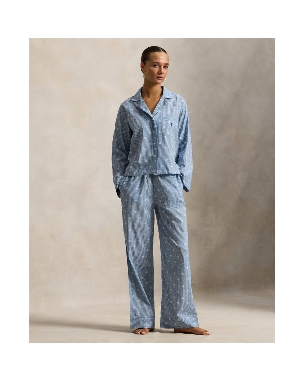 Ralph Lauren Floral-Stripe Poplin Long-Sleeve PJ Set
