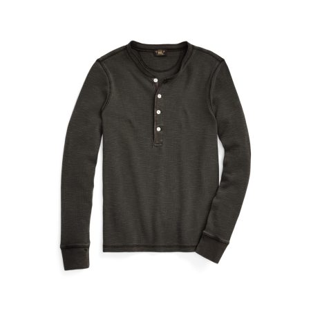 Ralph Lauren Garment-Dyed Waffle-Knit Henley Shirt