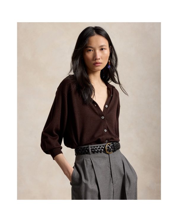 Ralph Lauren Polo Collar Wool Blouson Cardigan