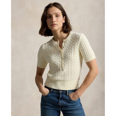 Ralph Lauren Mini-Cable Short-Sleeve Henley Sweater