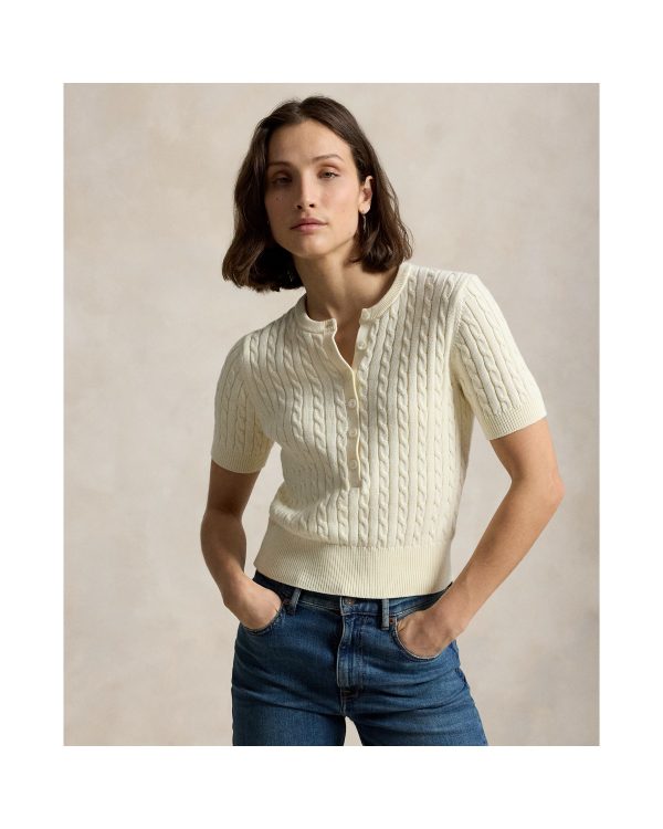 Ralph Lauren Mini-Cable Short-Sleeve Henley Sweater