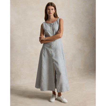 Ralph Lauren Striped Paneled Linen Dress