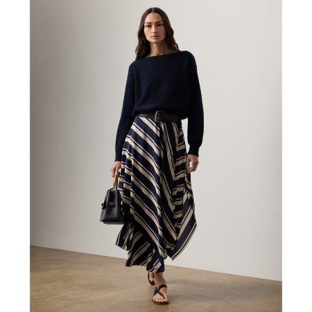 Ralph Lauren Tilda Striped Crepe De Chine Skirt