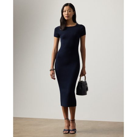 Ralph Lauren Dustan Rib-Knit Silk-Blend Day Dress