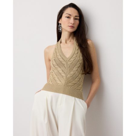 Ralph Lauren Cable-Knit Silk Halter Sweater