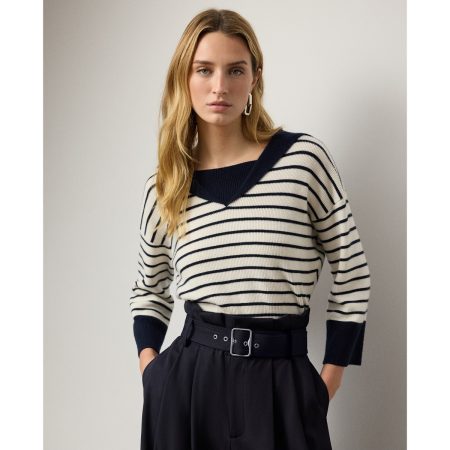 Ralph Lauren Sailor-Collar Striped Cashmere Sweater