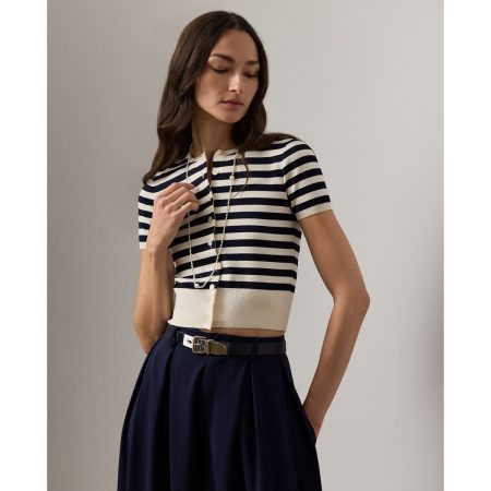 Ralph Lauren Striped Silk-Blend Short-Sleeve Cardigan