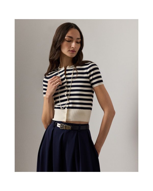 Ralph Lauren Striped Silk-Blend Short-Sleeve Cardigan