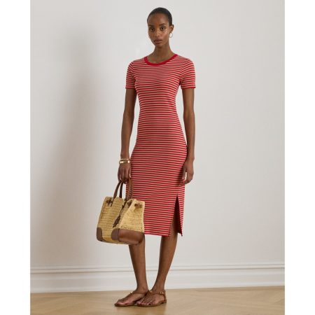 Ralph Lauren Striped Cotton-Blend Ribbed Tee Dress