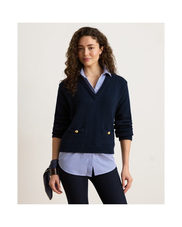 Ralph Lauren Layered Button-Trim Cotton Sweater