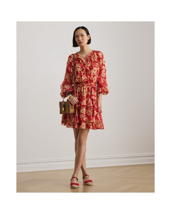 Ralph Lauren Print Ruffle-Trim Georgette Tiered Dress