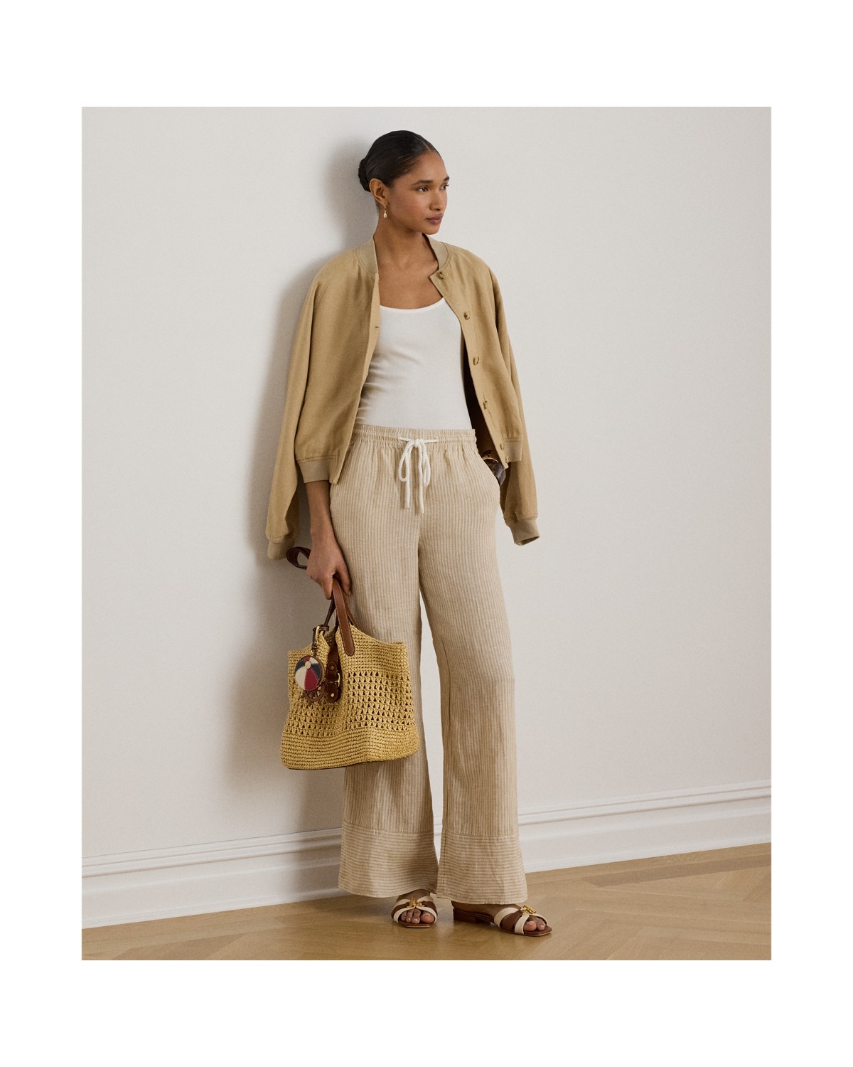 Ralph Lauren Striped Linen Wide-Leg Pant