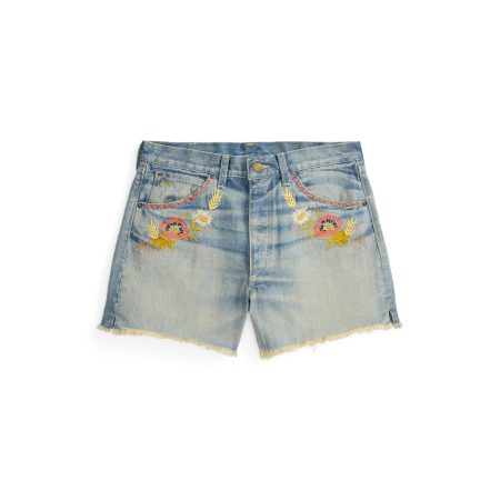 Ralph Lauren Floral-Embroidered Denim Short