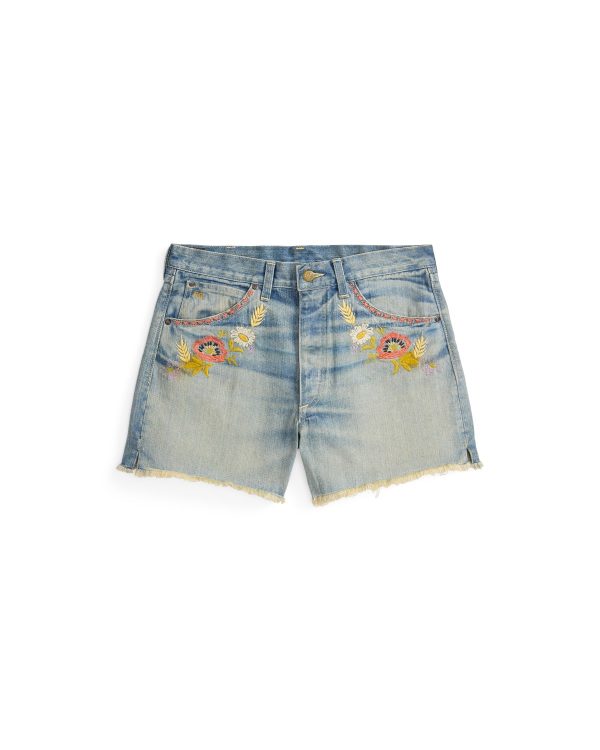 Ralph Lauren Floral-Embroidered Denim Short