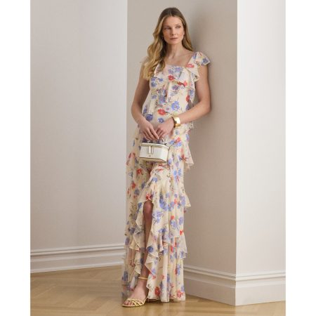 Ralph Lauren Floral Ruffle-Trim Georgette Tiered Gown