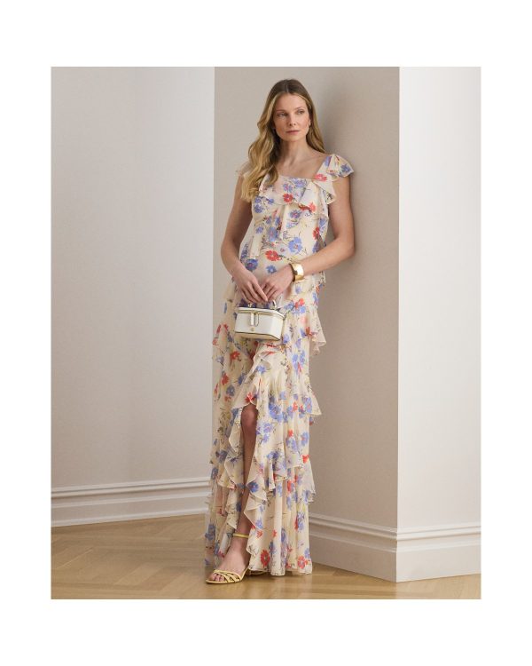 Ralph Lauren Floral Ruffle-Trim Georgette Tiered Gown