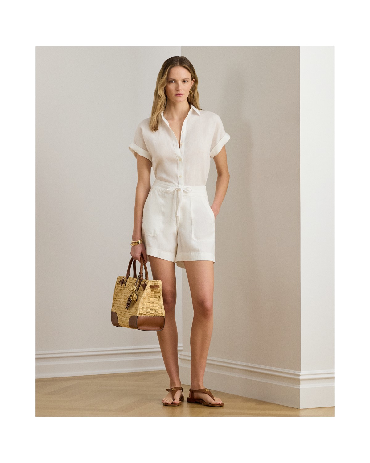 Ralph Lauren Linen Wide-Leg Drawcord Short