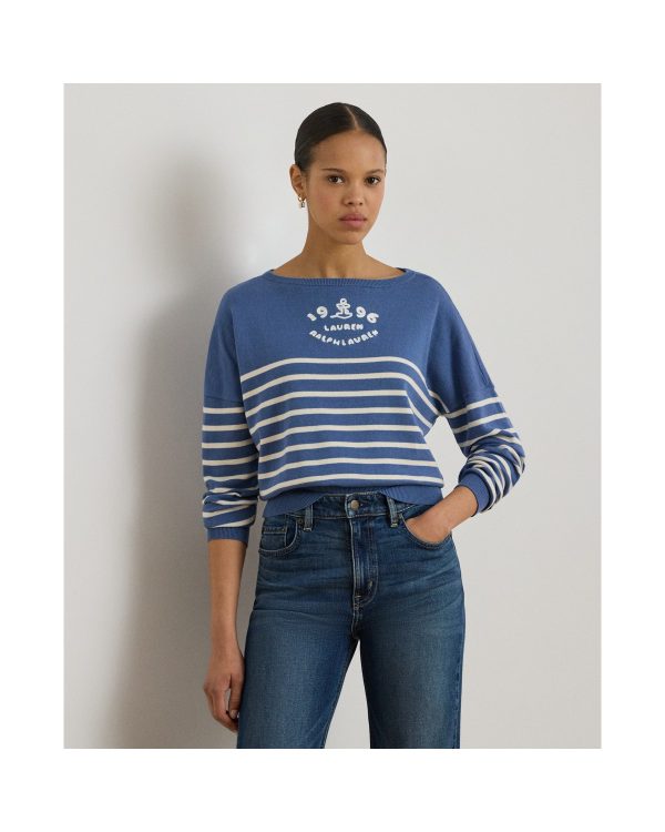 Ralph Lauren Logo Striped Cotton Boatneck Sweater
