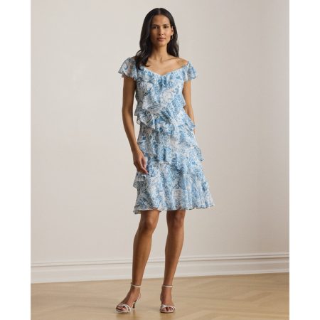 Ralph Lauren Paisley Ruffle-Trim Cocktail Dress