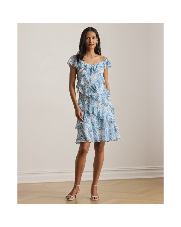 Ralph Lauren Paisley Ruffle-Trim Cocktail Dress