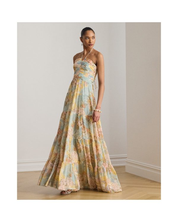 Ralph Lauren Floral Georgette Tiered Halter Gown