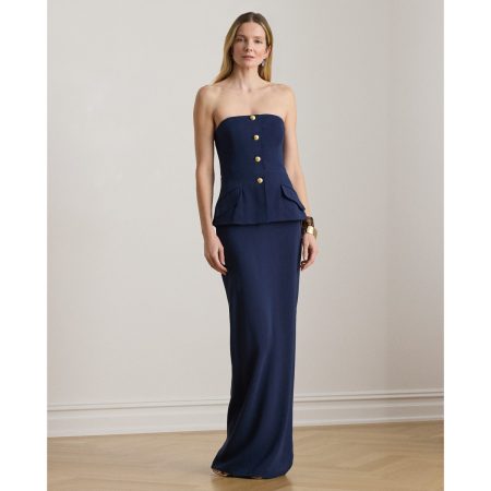 Ralph Lauren Button-Trim Stretch Cady Strapless Gown