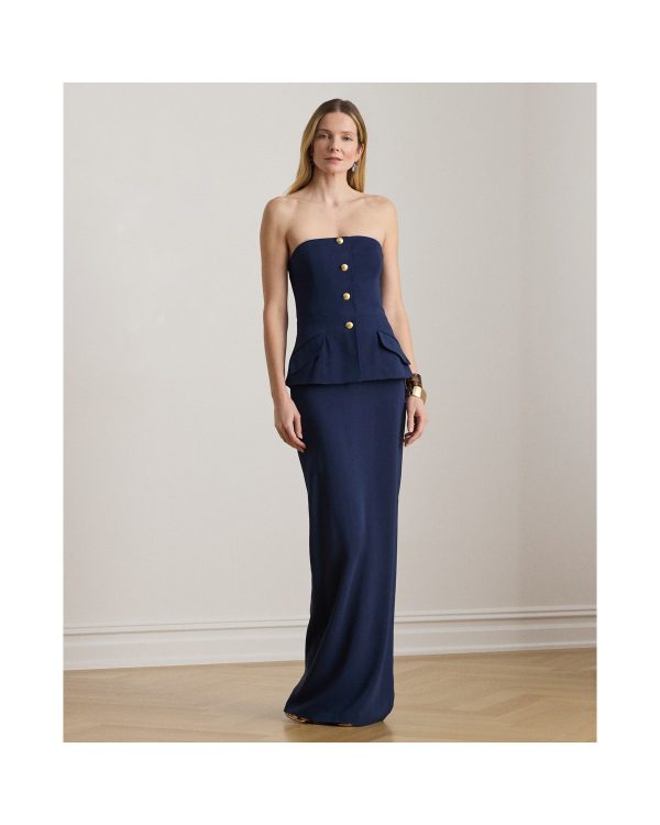 Ralph Lauren Button-Trim Stretch Cady Strapless Gown