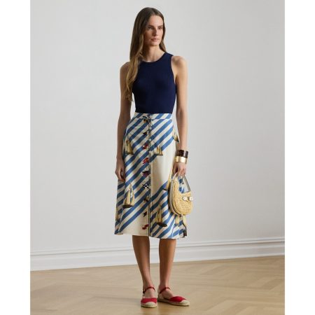 Ralph Lauren Print Button-Front Crepe Skirt