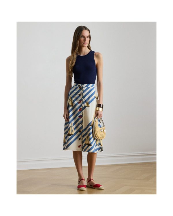 Ralph Lauren Print Button-Front Crepe Skirt