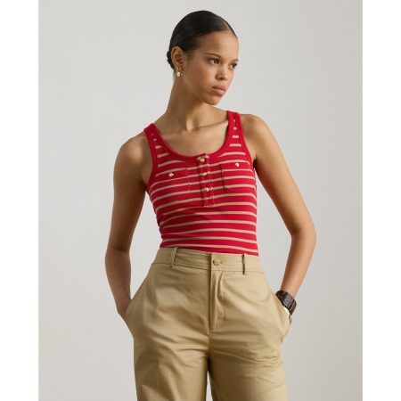 Ralph Lauren Striped Button-Trim Rib-Knit Tank Top