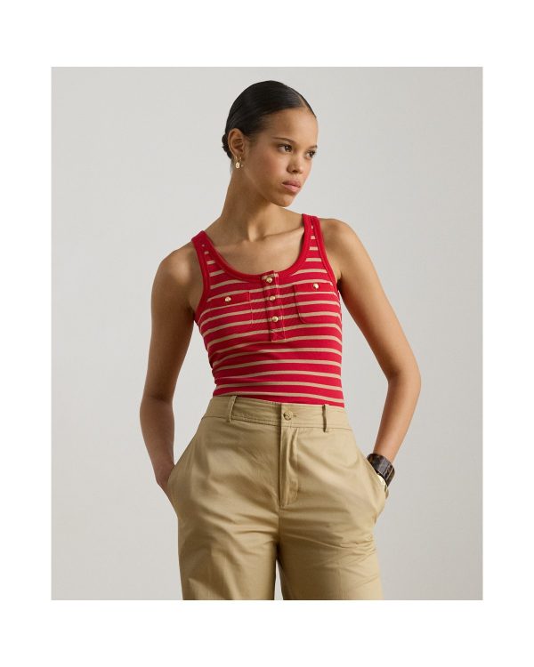 Ralph Lauren Striped Button-Trim Rib-Knit Tank Top