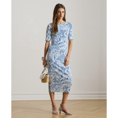 Ralph Lauren Paisley Cotton Boatneck Midi Dress